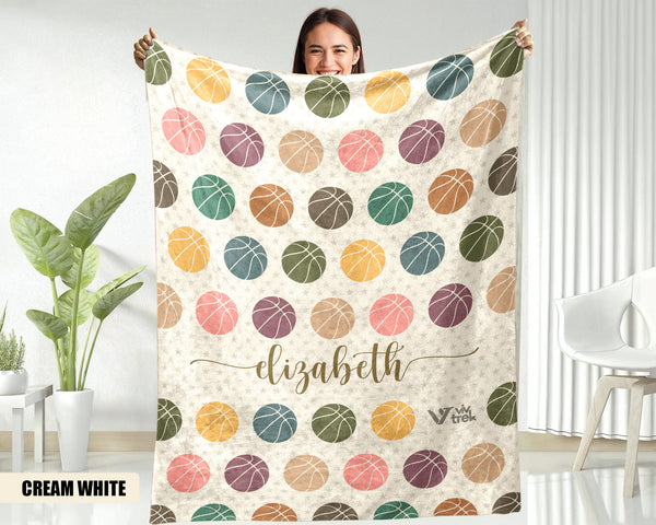 Custom Basketball Blanket - Personalized Name Throw, Vintage Sports Gift Under $50