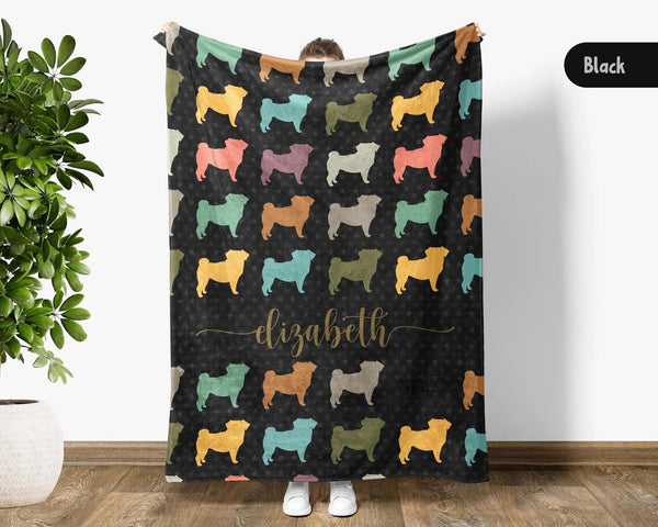Personalized Custom Name Pug Dog Blanket | Vintage Retro Throw | Cozy Unique Pet Lover Gift for Home