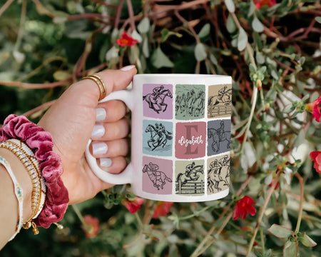 Custom Initial Name Horse Racing Mug β Personalized Coffee Cup β Sporty Drinkware Gift for Fans Jockeys