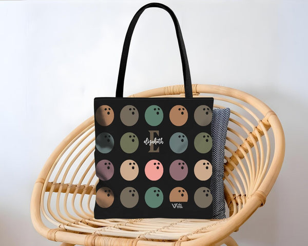 Personalized Bowling Initial Tote Bag | Custom Name Retro Lover Gift | Vintage Game Bag | Unique Sports Shopper Bag