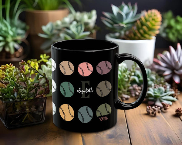 Custom Initial Name Mug β Personalized Retro Baseball Fan Cup β Unique Athlete Gift for Game Day