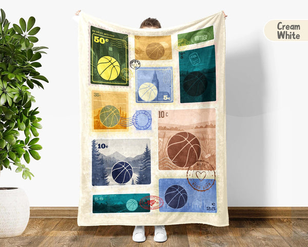 Basketball Stamp Blanket β Custom Hoop Lover Throw β Cozy Fleece Gift for Basketball Players and Coaches