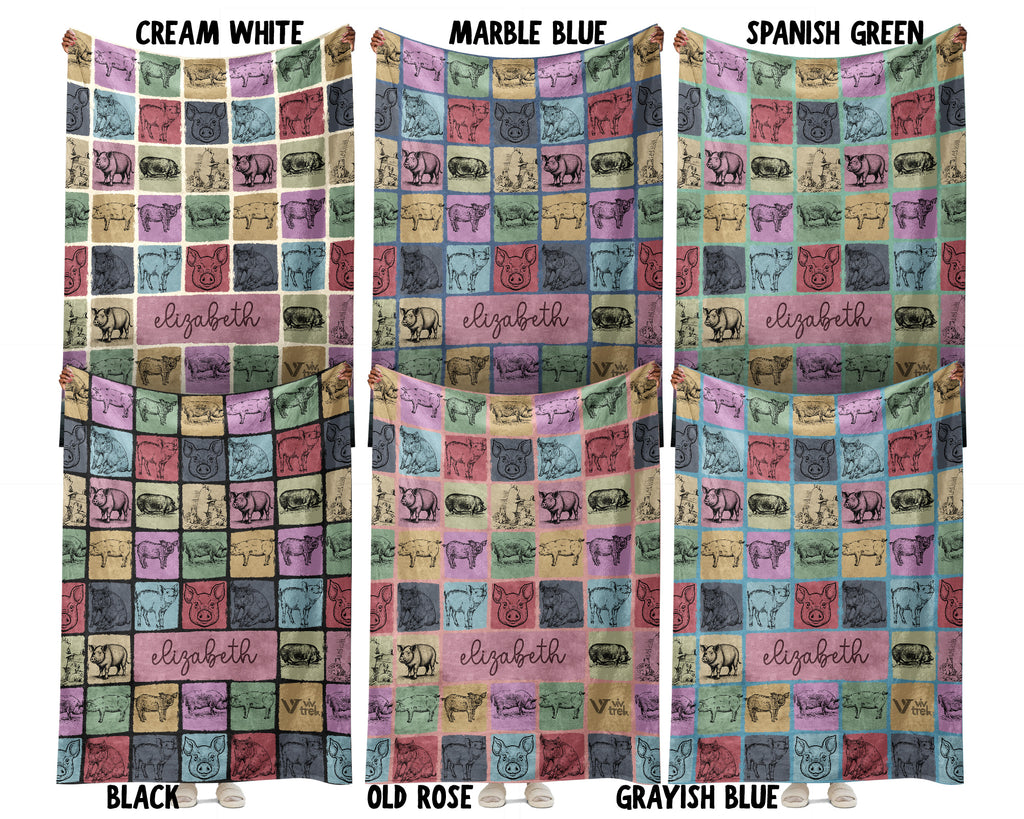 Custom Name Cozy Vintage Farm Animal Throw Gift Personalized Pig Blanket