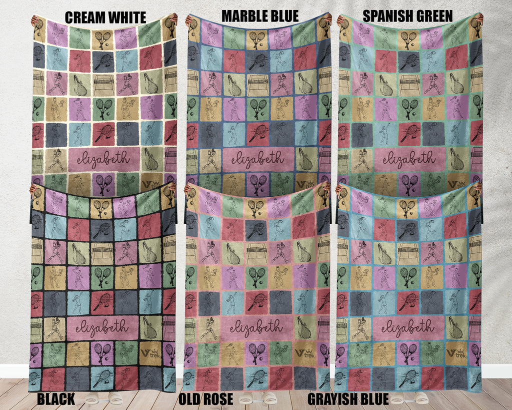 Personalized Tennis Player Blanket, Custom Name Cozy Sports Throw Gift