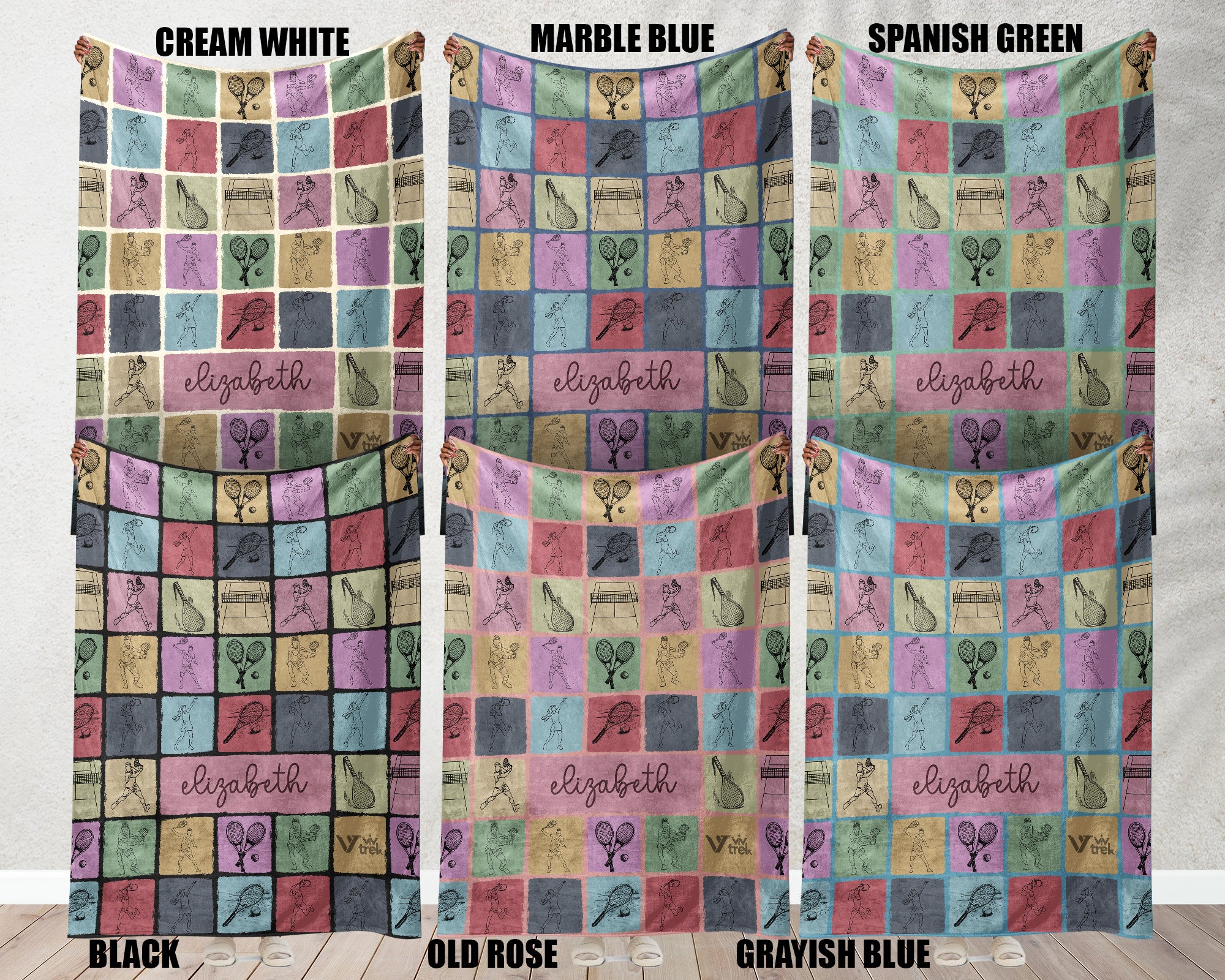 Personalized Tennis Player Blanket, Custom Name Cozy Sports Throw Gift