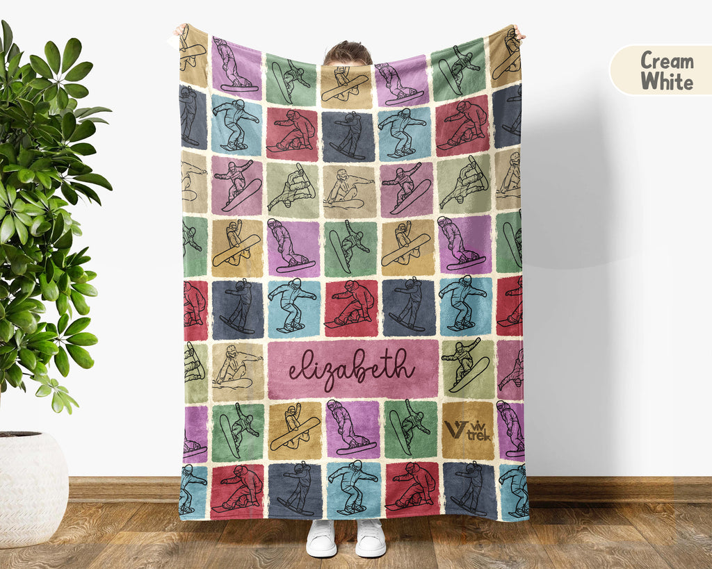 Personalized Snowboarding Blanket – Custom Name Winter Sports Cozy Throw