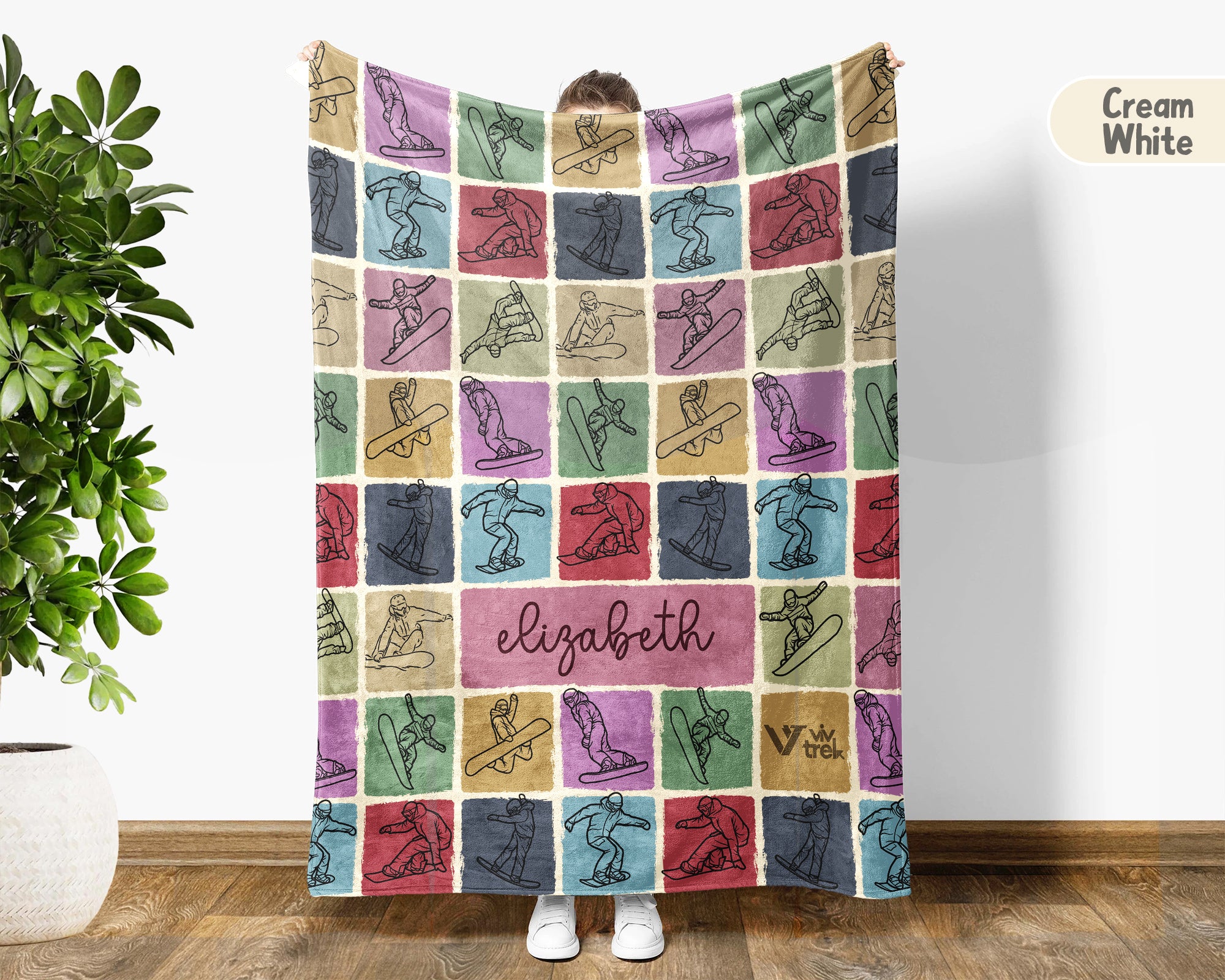 Personalized Snowboarding Blanket – Custom Name Winter Sports Cozy Throw