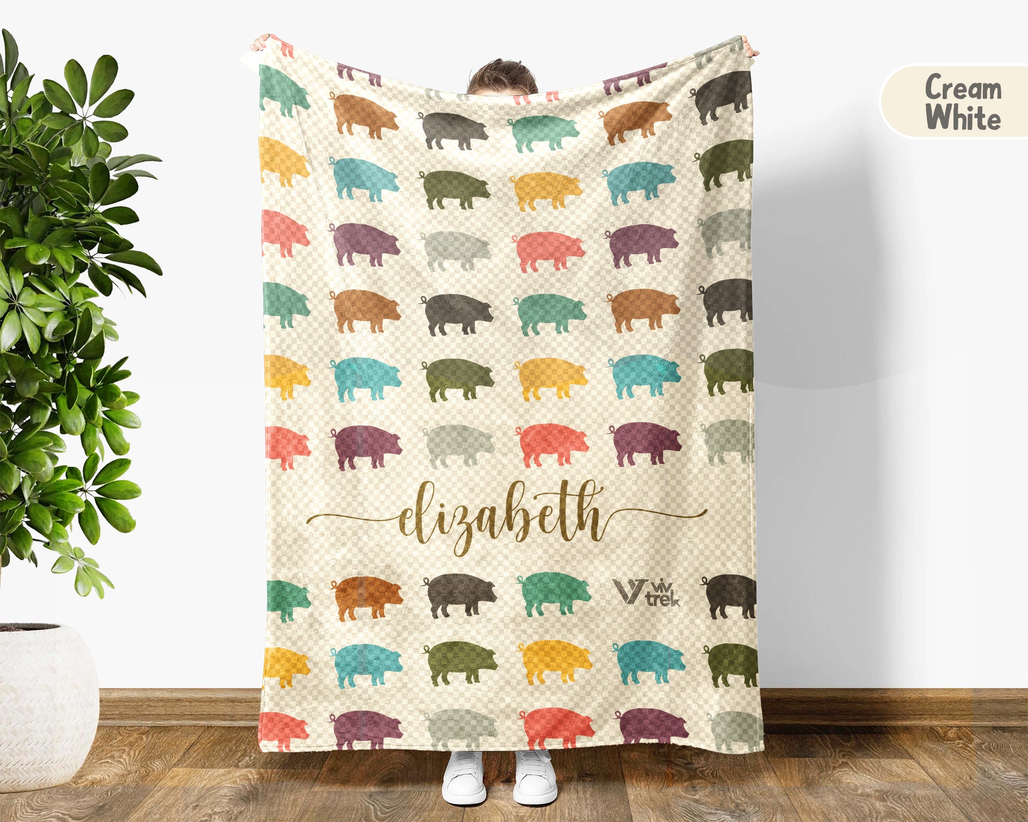 Personalized Pig Blanket Custom Name Cozy Vintage Farm Animal Throw Gift