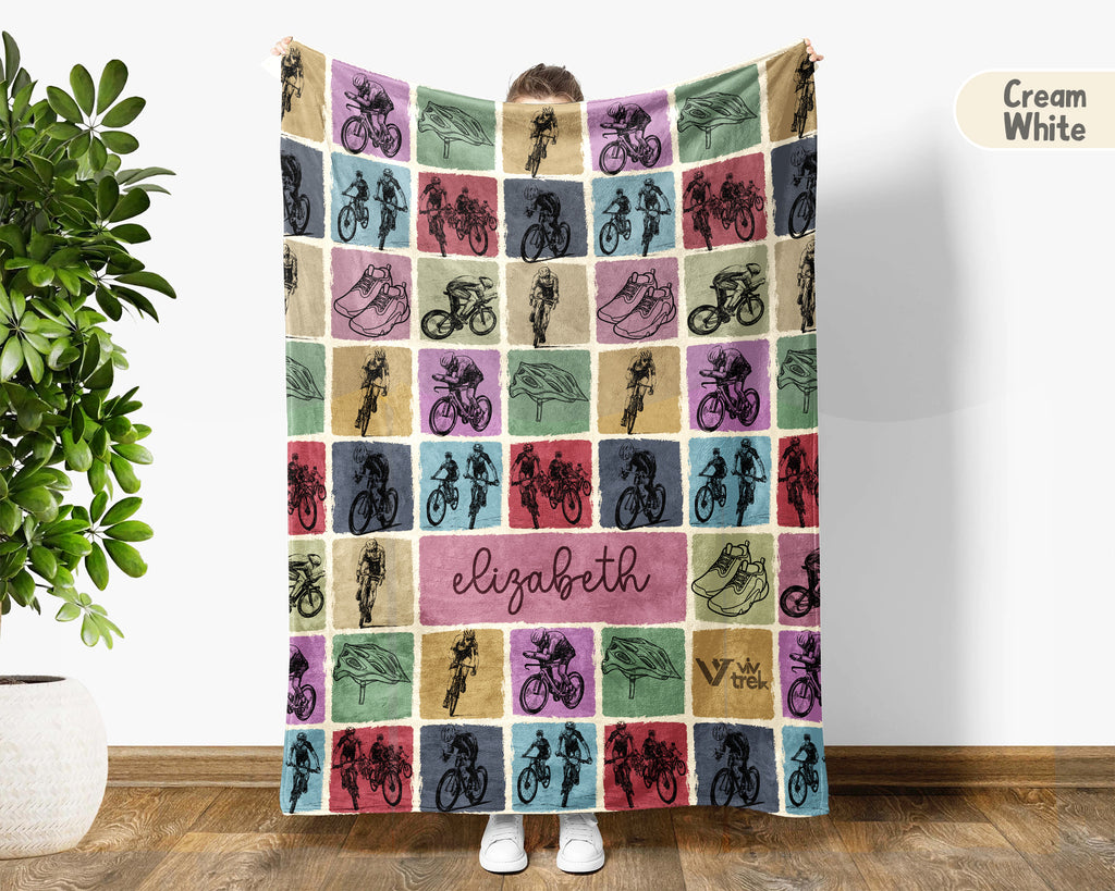 Custom Name Cycling Blanket Personalized Bike Lover Throw Gift