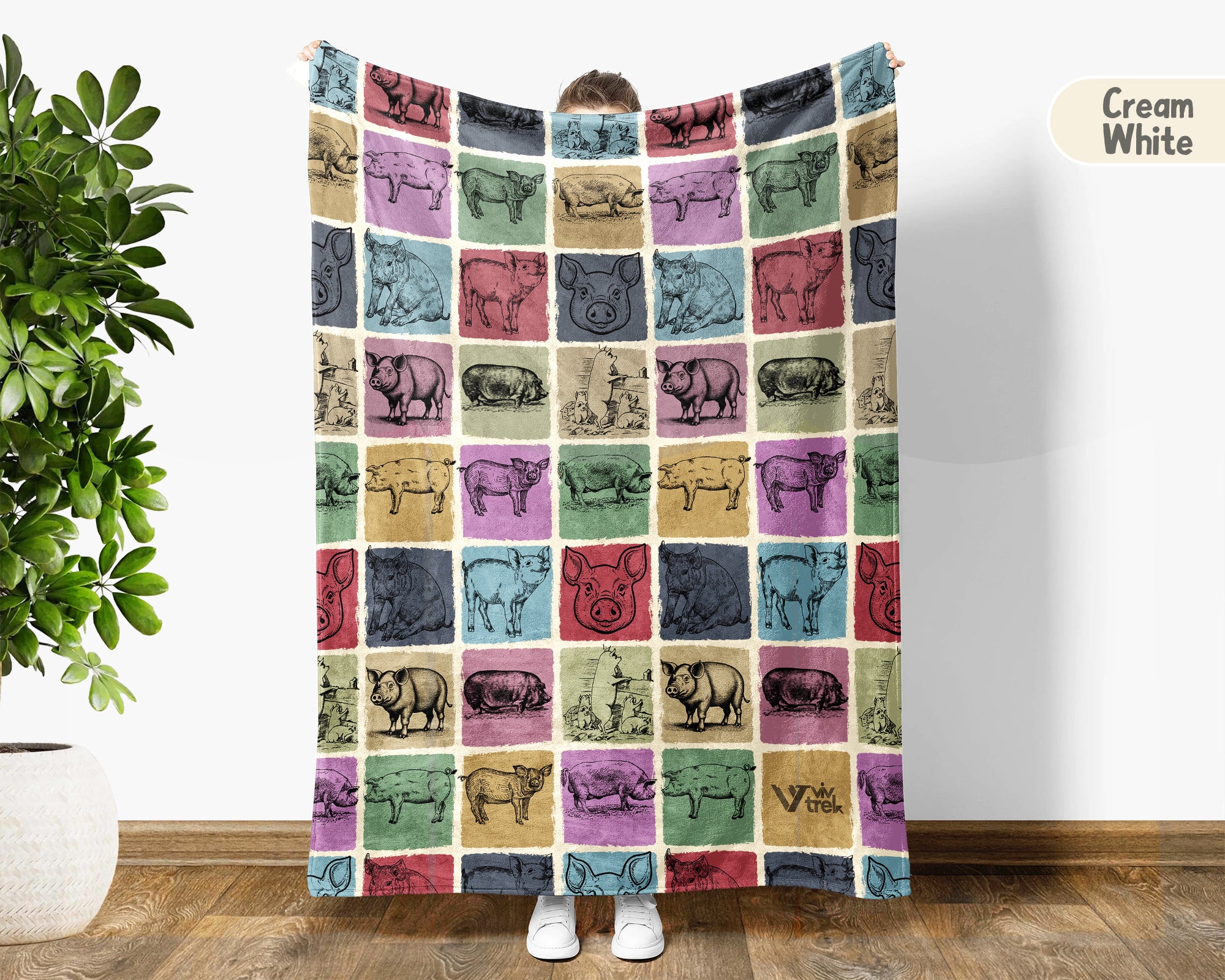 Vintage Pig Lover Blanket Cozy Farm Animal Throw Gift