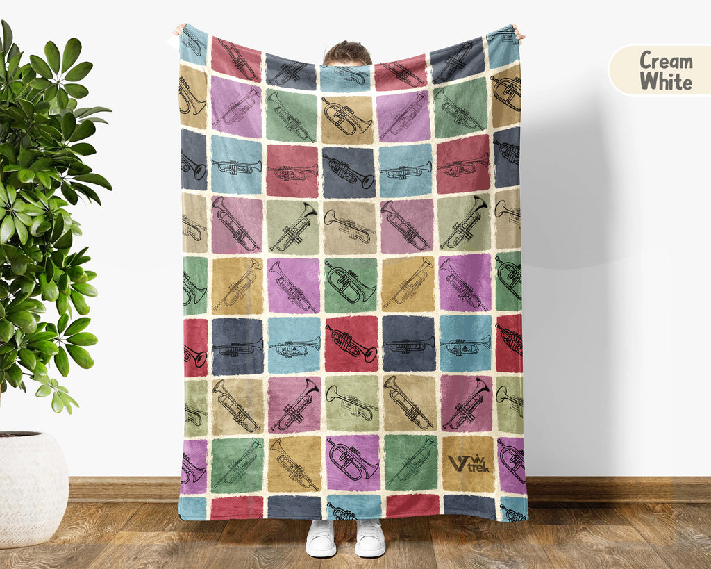 Vintage Trumpet Lover Blanket – Cozy Musician Throw Gift
