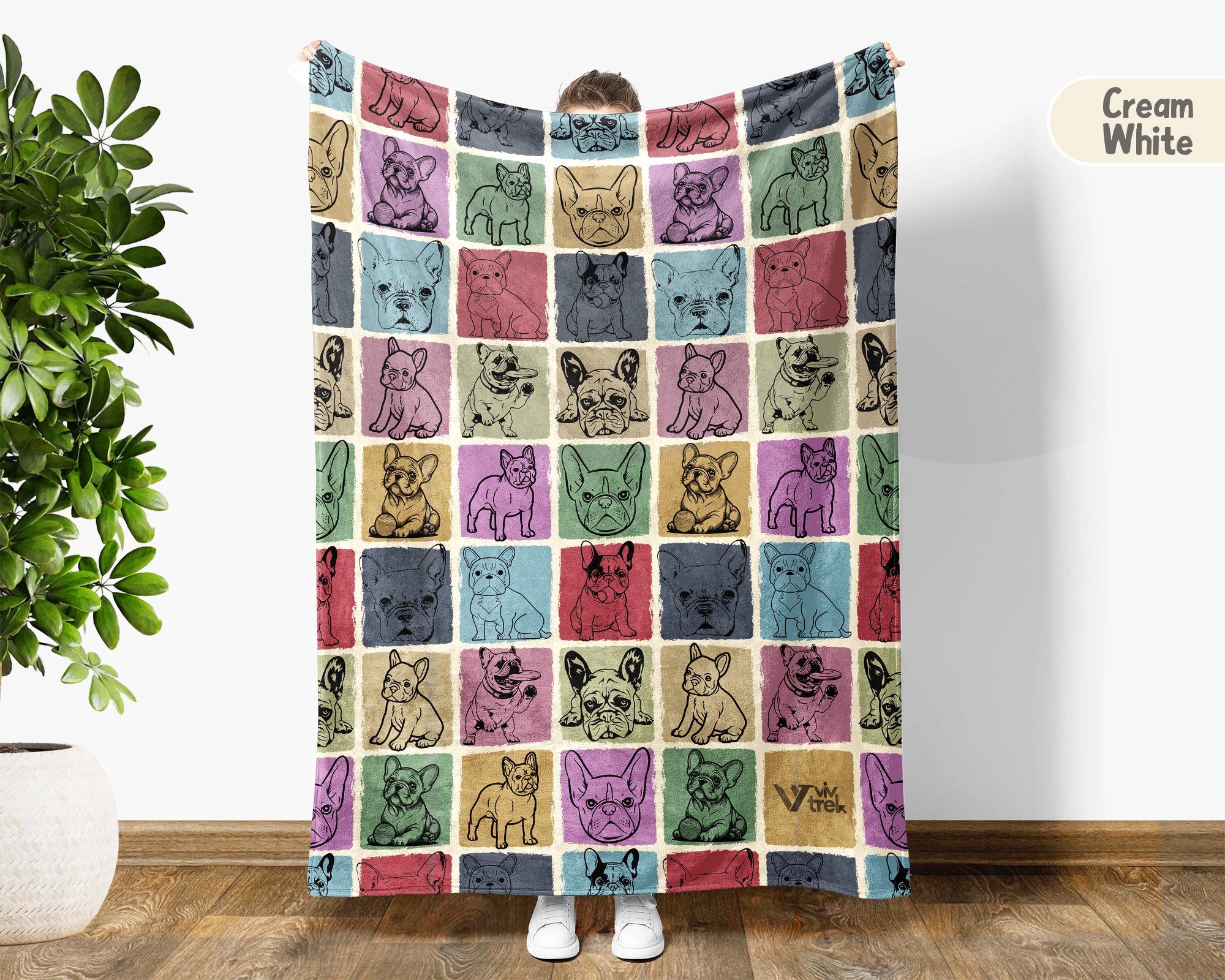 French Bulldog Lover Blanket Retro Frenchie Puppy Cozy Throw Gift