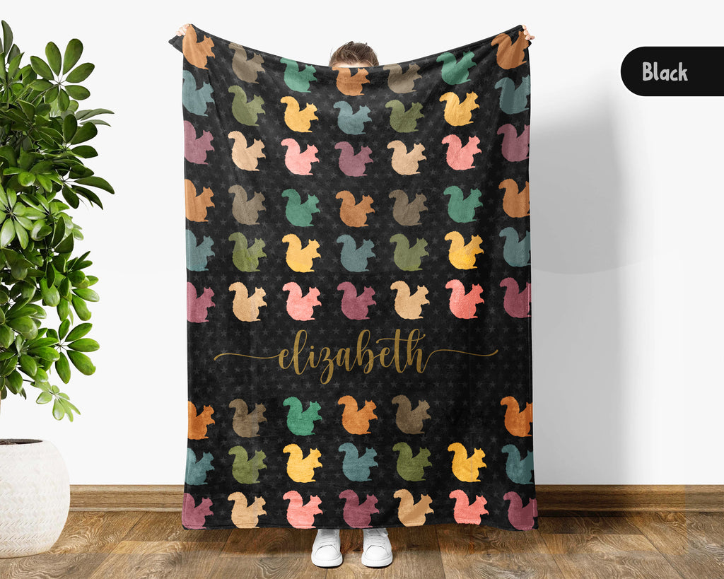 Custom Name Squirrel Blanket Personalized Cozy Vintage Chipmunk Throw Gift