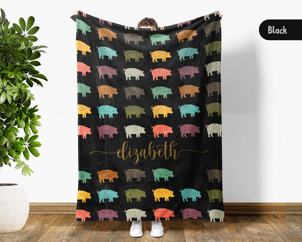 Personalized Pig Blanket Custom Name Cozy Vintage Farm Animal Throw Gift