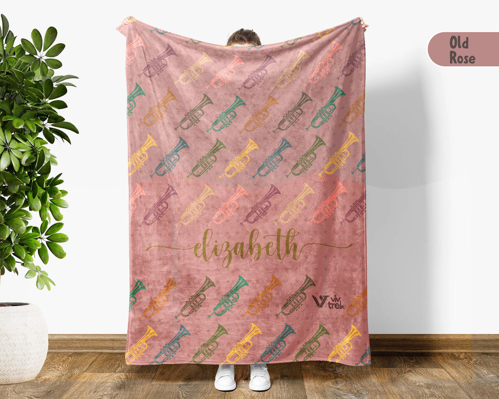 Personalized Trumpet Blanket – Custom Name Cozy Throw for Music Lovers