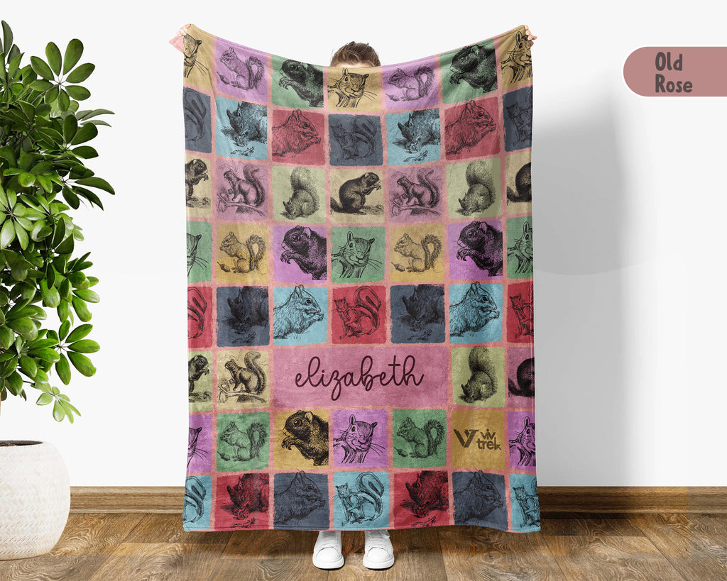Personalized Squirrel Blanket Custom Name Cozy Vintage Chipmunk Throw
