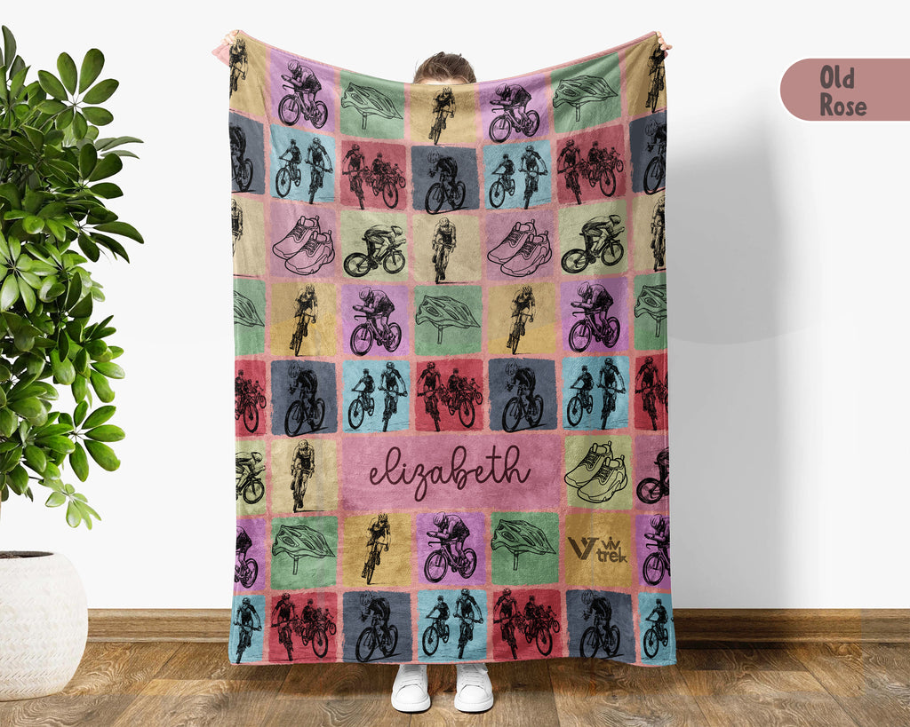 Custom Name Cycling Blanket Personalized Bike Lover Throw Gift