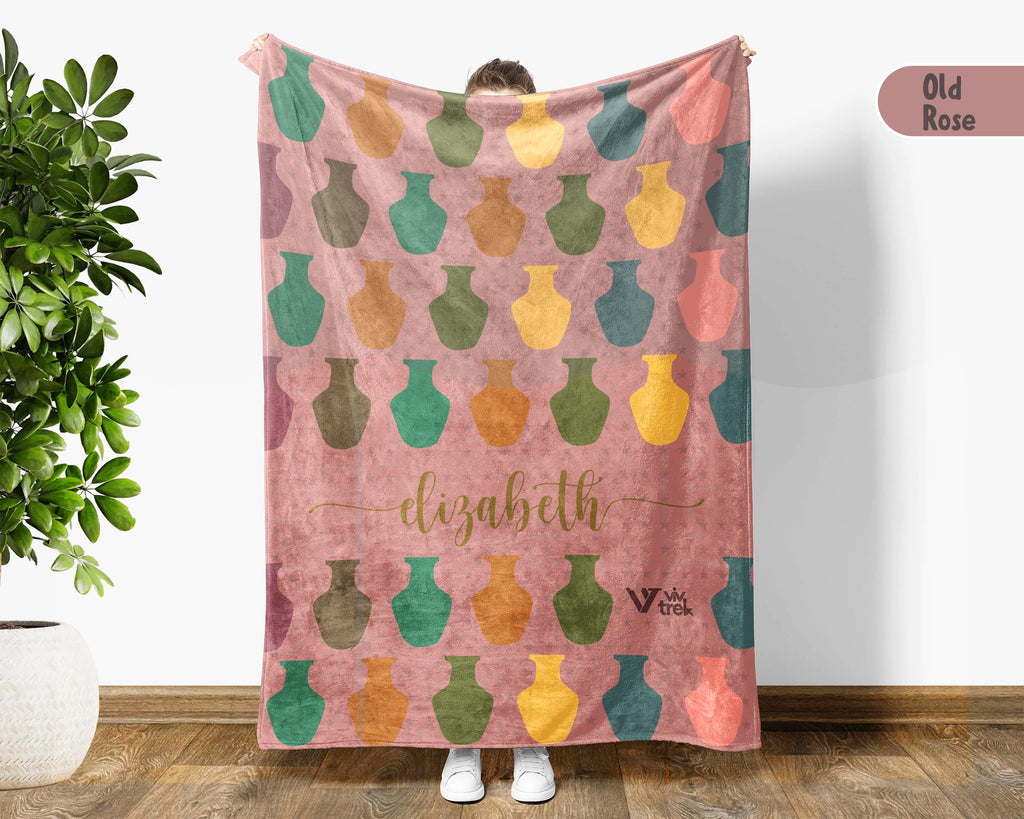 Personalized Pottery Blanket – Custom Name Ceramic Art Lover Throw
