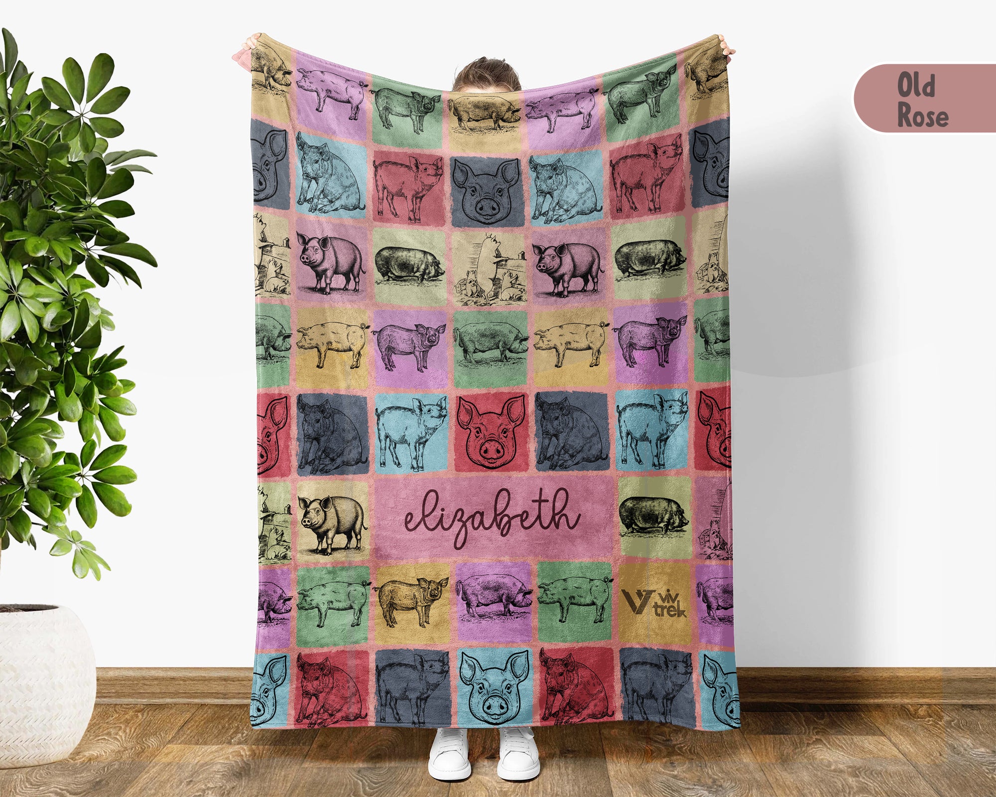 Custom Name Cozy Vintage Farm Animal Throw Gift Personalized Pig Blanket
