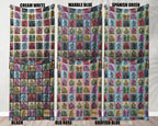 Color swatches of a patterned fabric in various colors on a gray background bigfoot blanket.