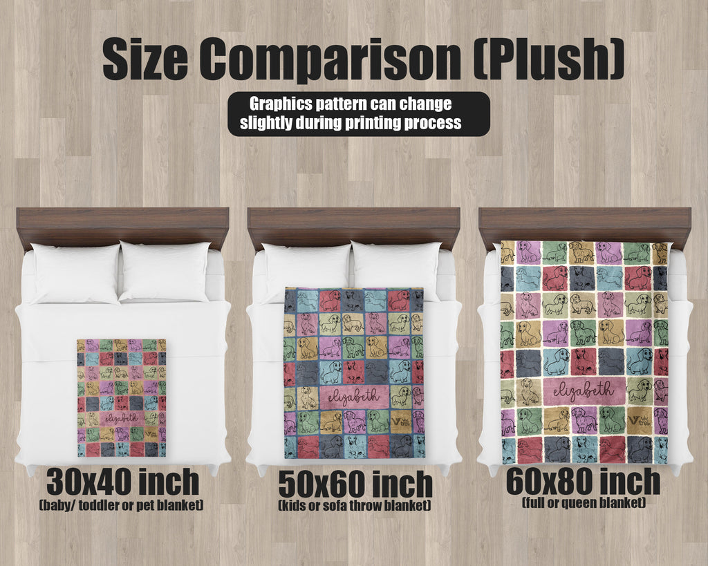 Custom Name Dachshund Blanket, Vintage Retro Dog Throw, Personalized Pet Gift