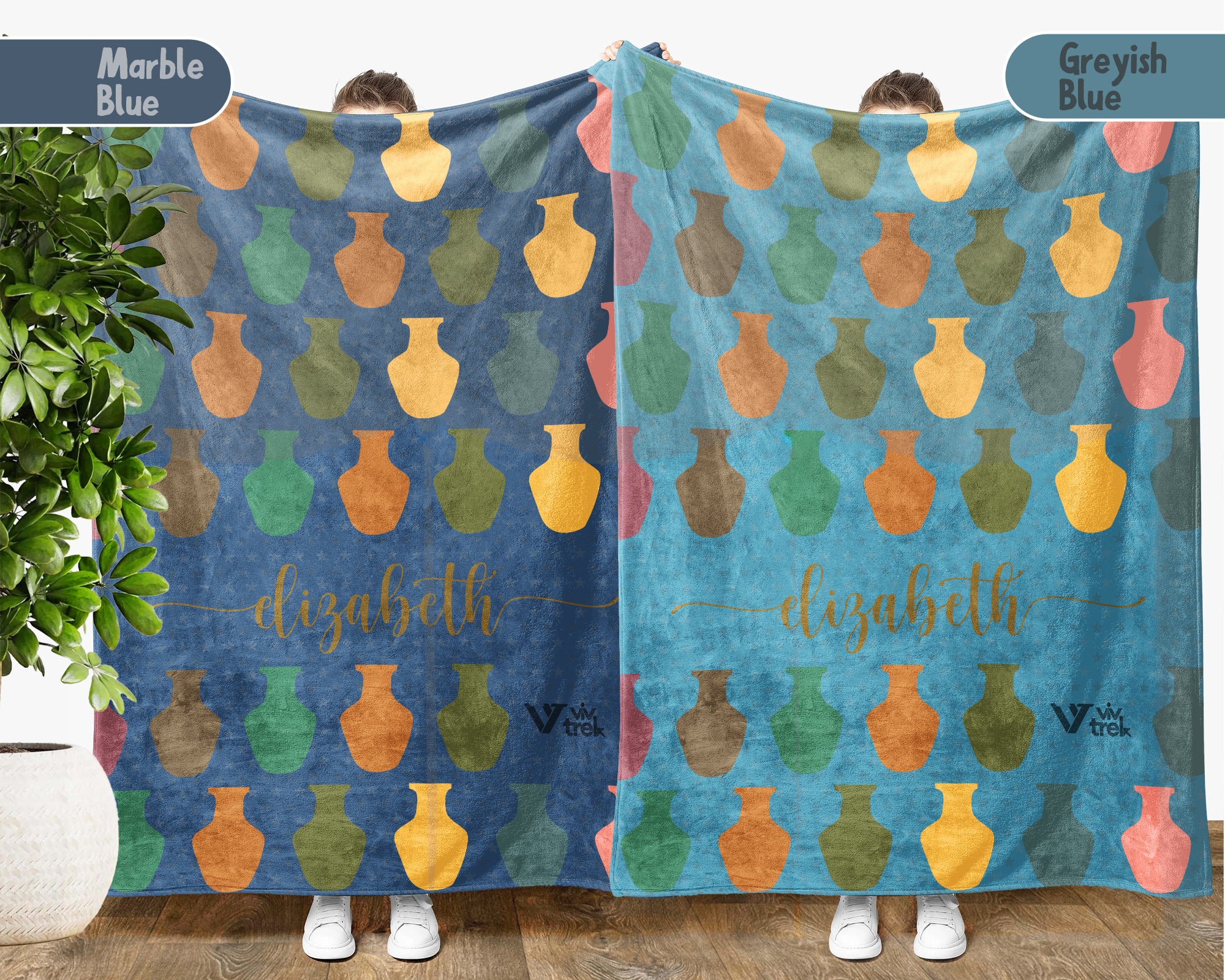 Personalized Pottery Blanket – Custom Name Ceramic Art Lover Throw