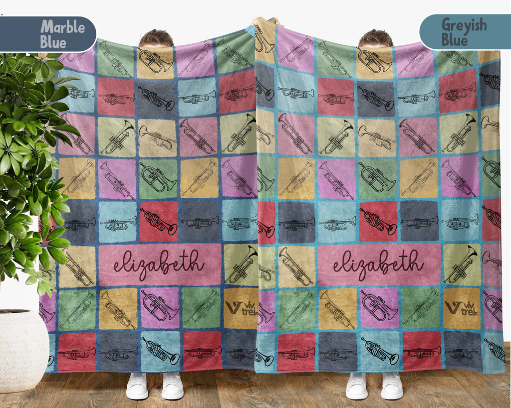Personalized Trumpet Blanket – Custom Name Cozy Throw for Music Lovers