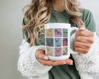 Person holding a mug with cat pattern design