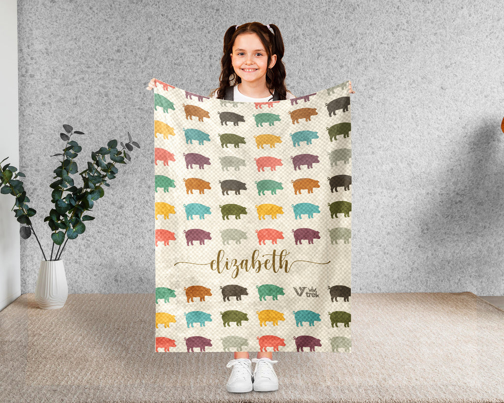 Personalized Pig Blanket Custom Name Cozy Vintage Farm Animal Throw Gift