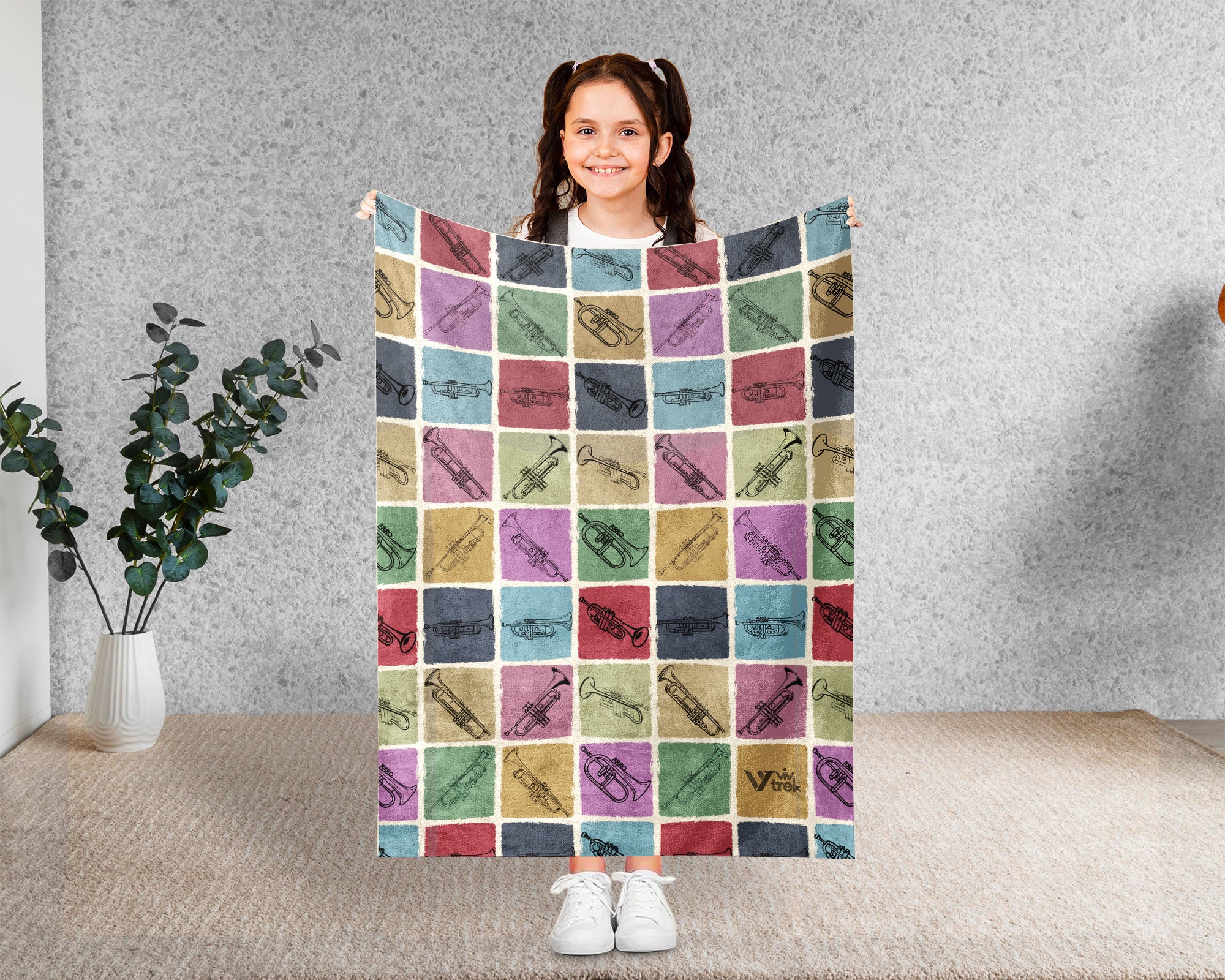 Vintage Trumpet Lover Blanket – Cozy Musician Throw Gift