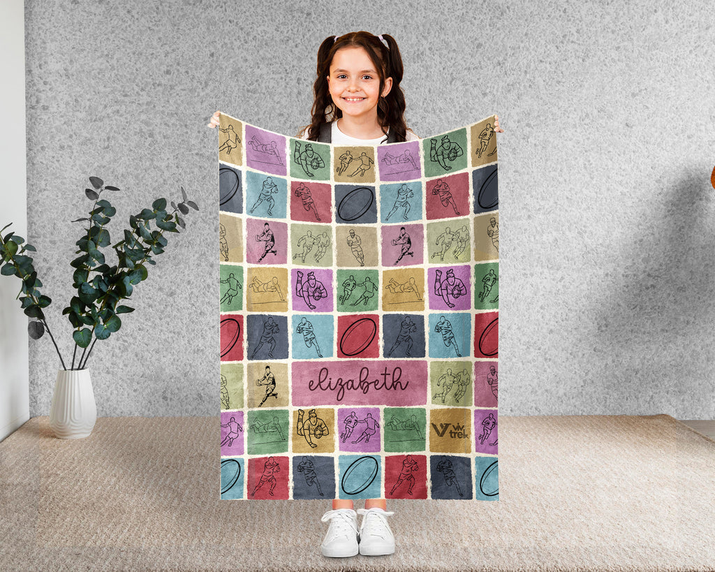 Personalized Rugby Blanket – Custom Name Cozy Throw for Rugby Lovers