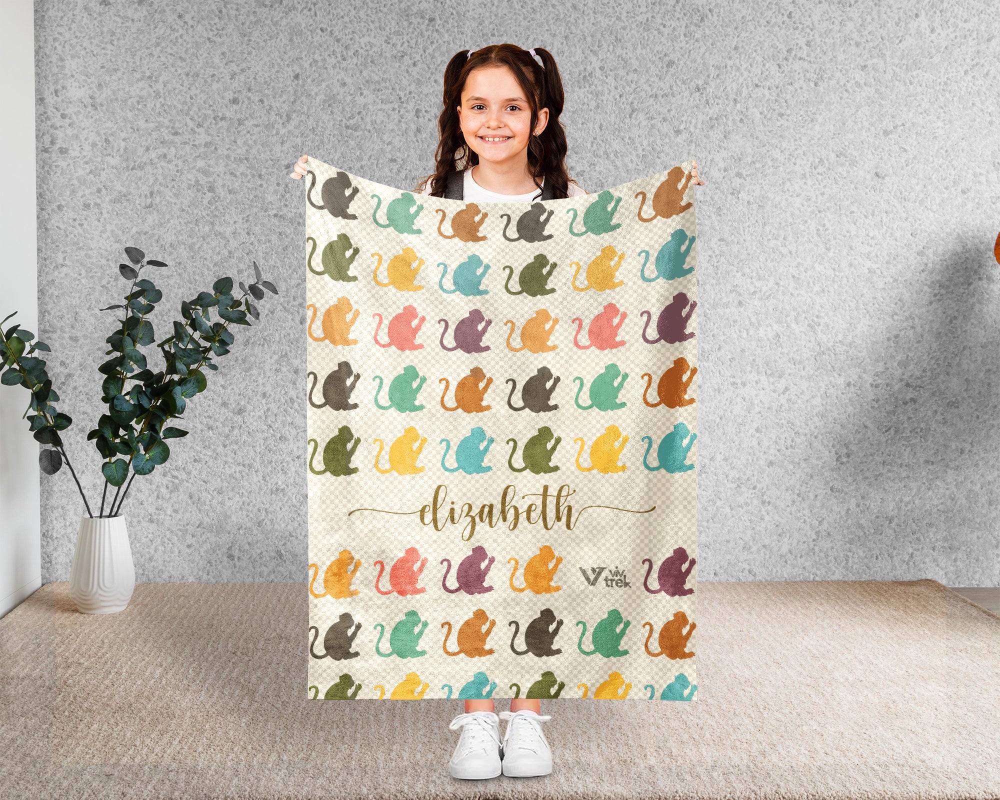 Custom Name Monkey Blanket Personalized Cozy Retro Animal Throw Gift