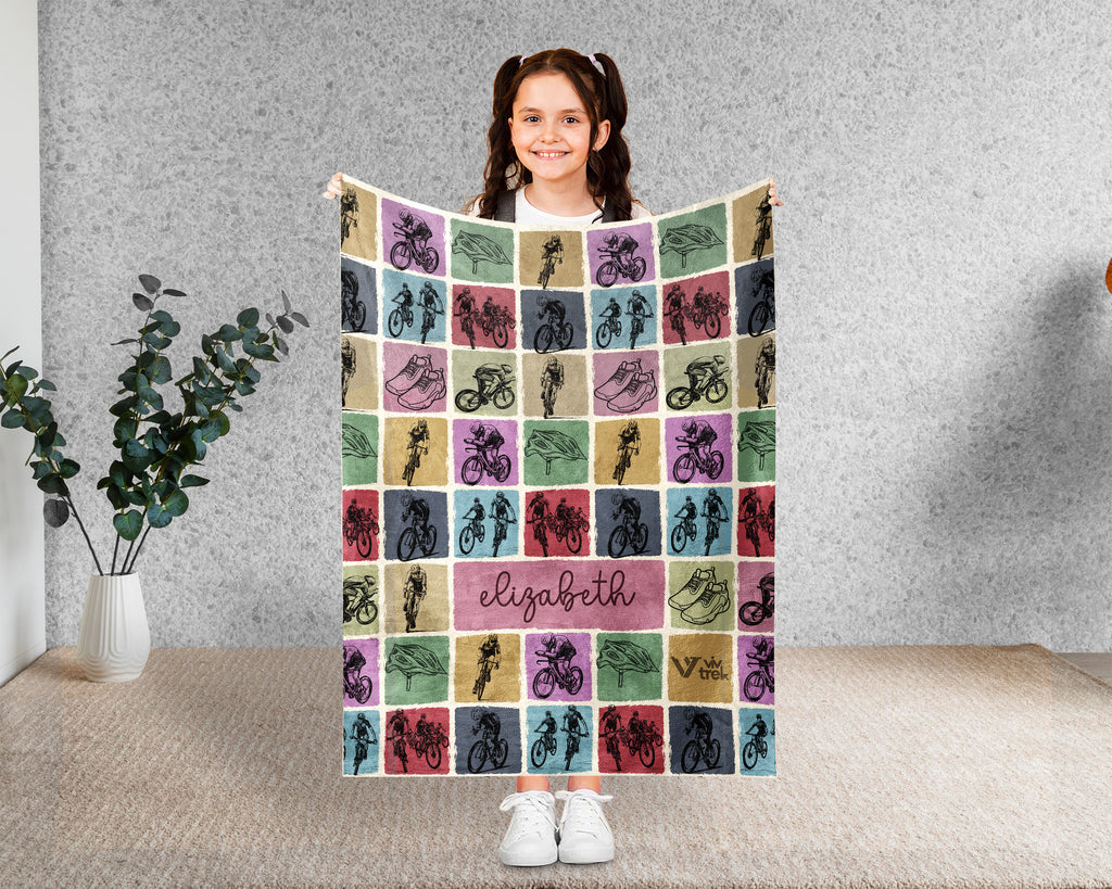 Custom Name Cycling Blanket Personalized Bike Lover Throw Gift