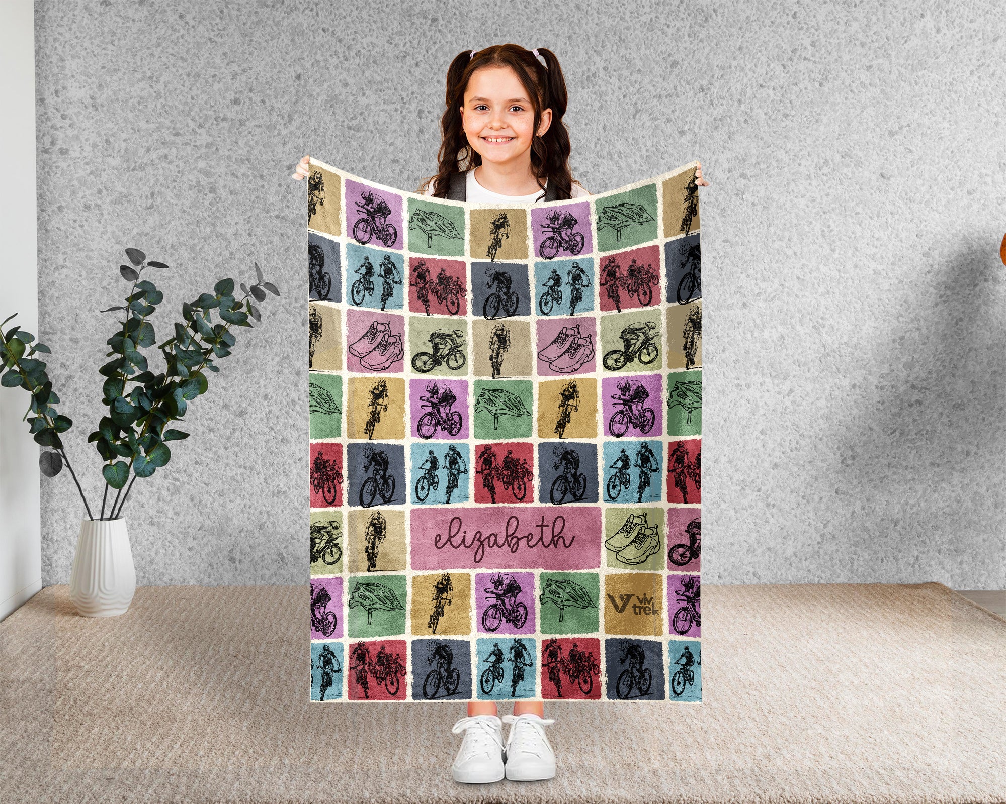 Custom Name Cycling Blanket Personalized Bike Lover Throw Gift