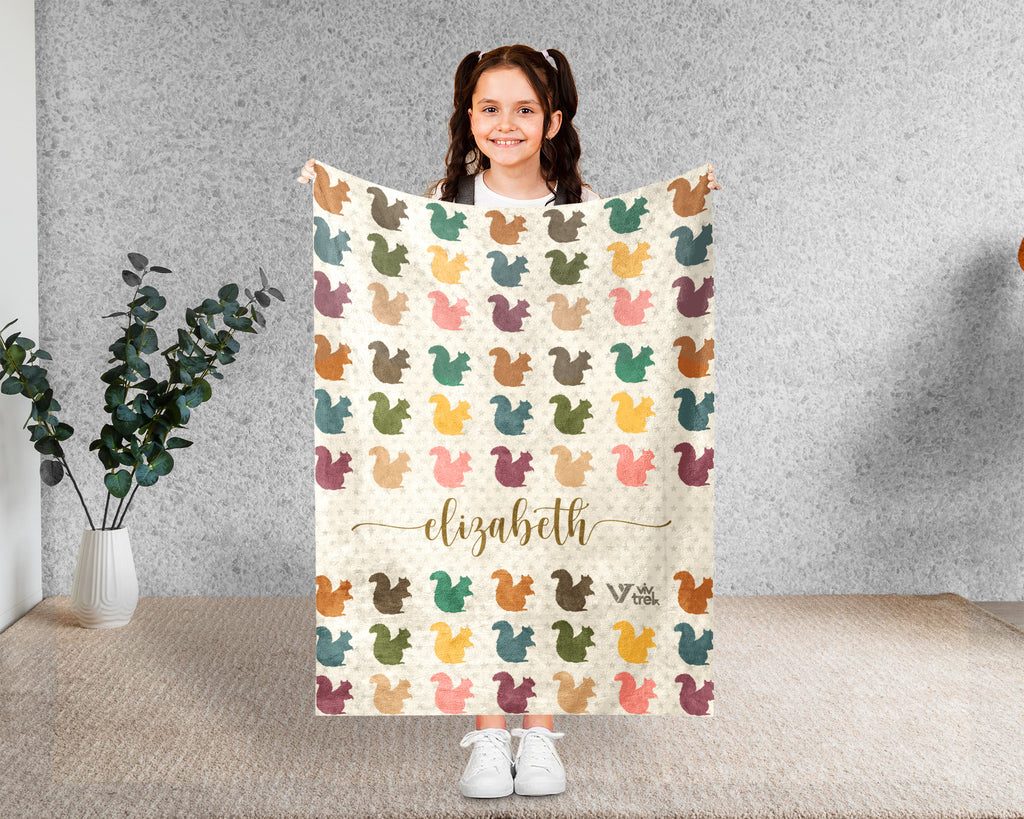 Custom Name Squirrel Blanket Personalized Cozy Vintage Chipmunk Throw Gift