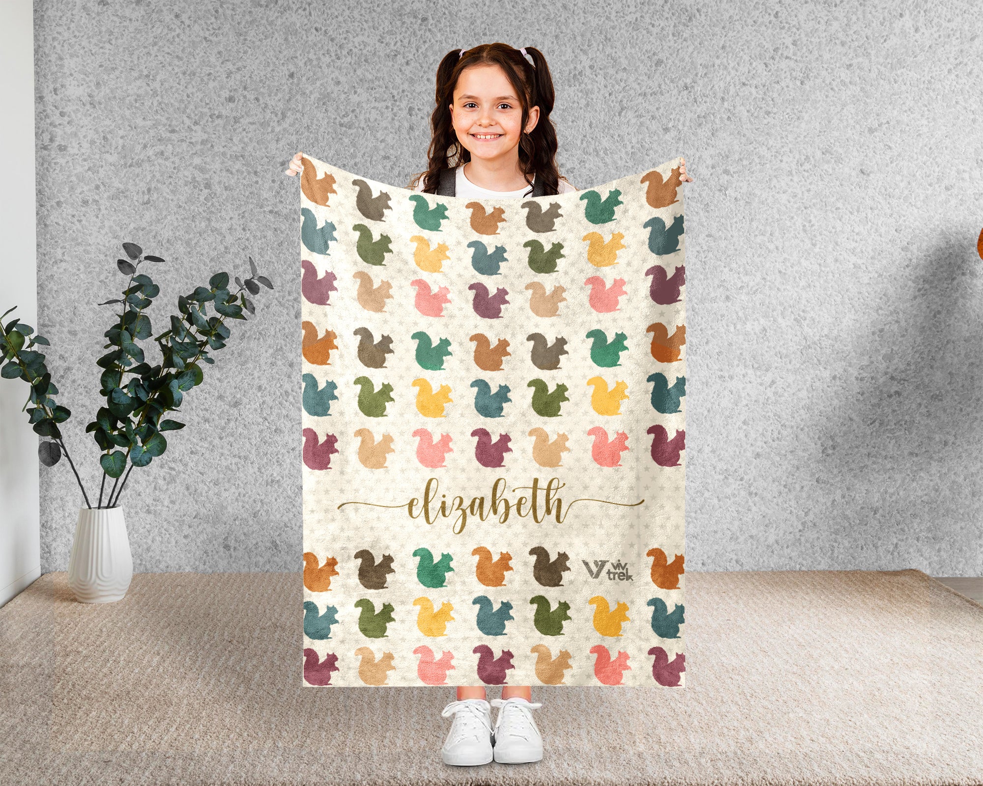 Custom Name Squirrel Blanket Personalized Cozy Vintage Chipmunk Throw Gift