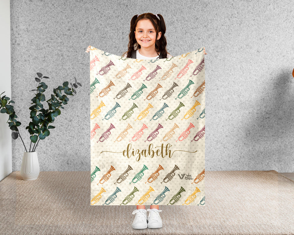 Personalized Trumpet Blanket – Custom Name Cozy Throw for Music Lovers
