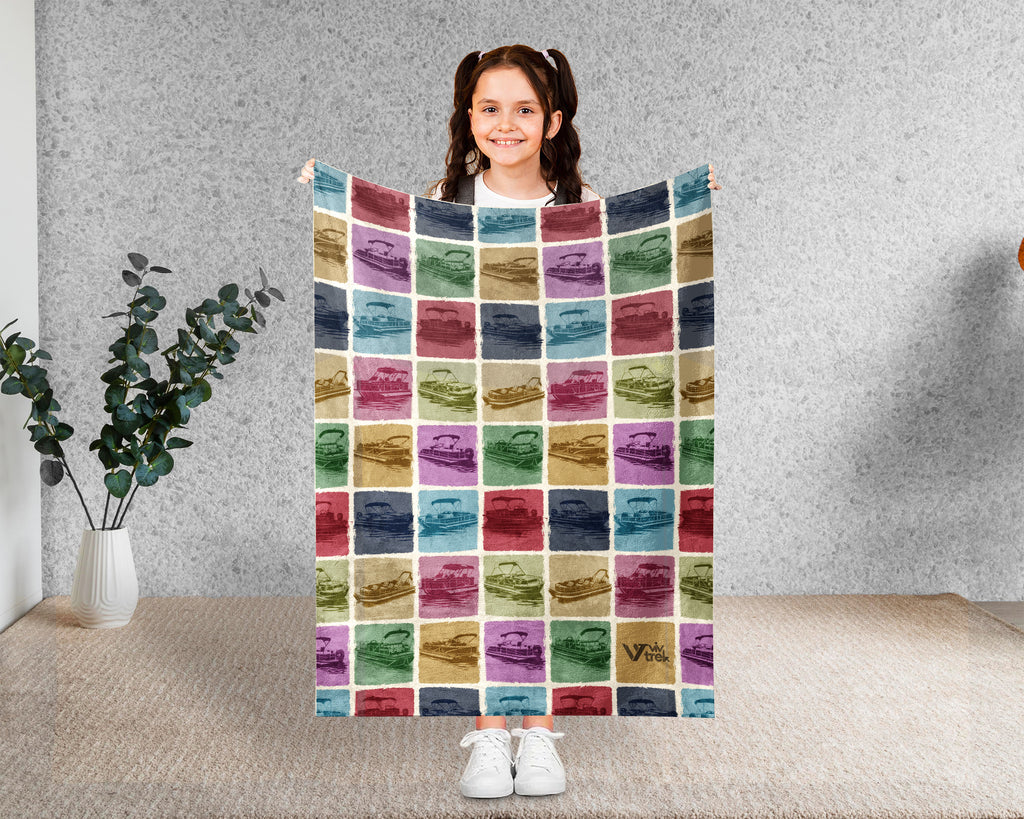 Vintage Pontoon Boat Captain Blanket – Cozy Nautical Throw Gift