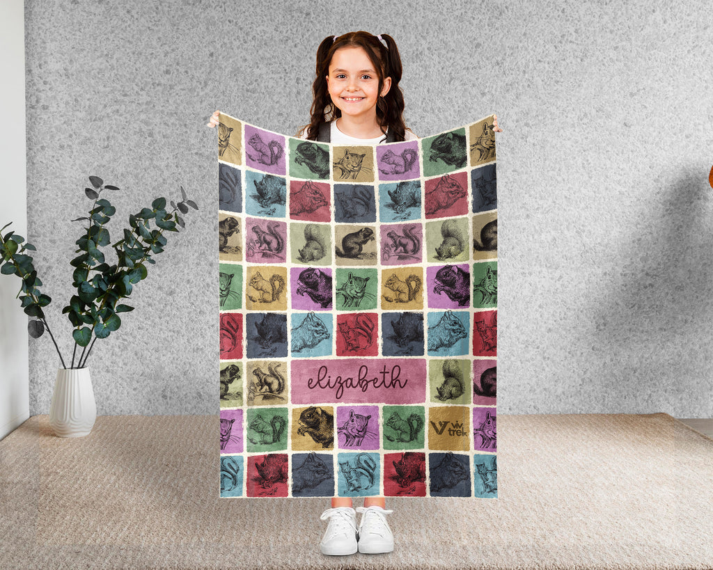 Personalized Squirrel Blanket Custom Name Cozy Vintage Chipmunk Throw