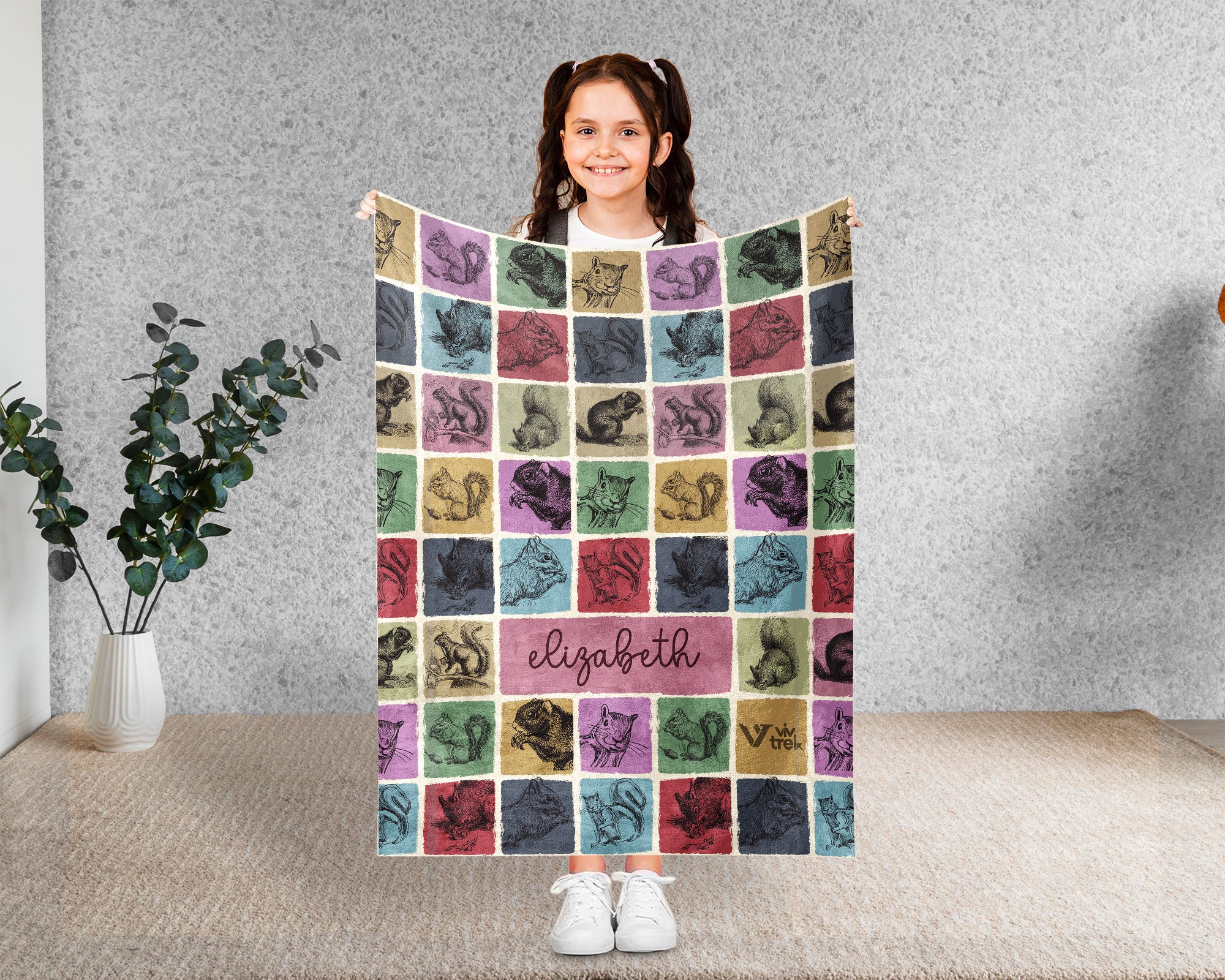 Personalized Squirrel Blanket Custom Name Cozy Vintage Chipmunk Throw