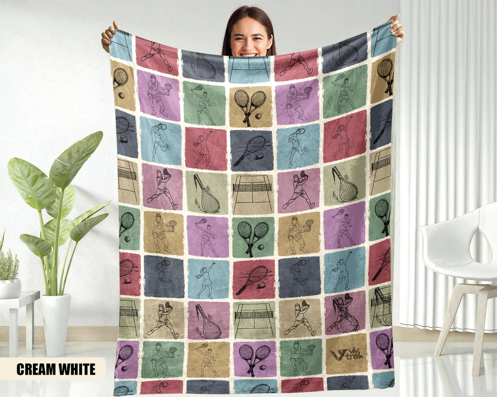 Tennis Player Gift Blanket - Retro Tennis Lover Throw, Cozy Fleece Under $50
