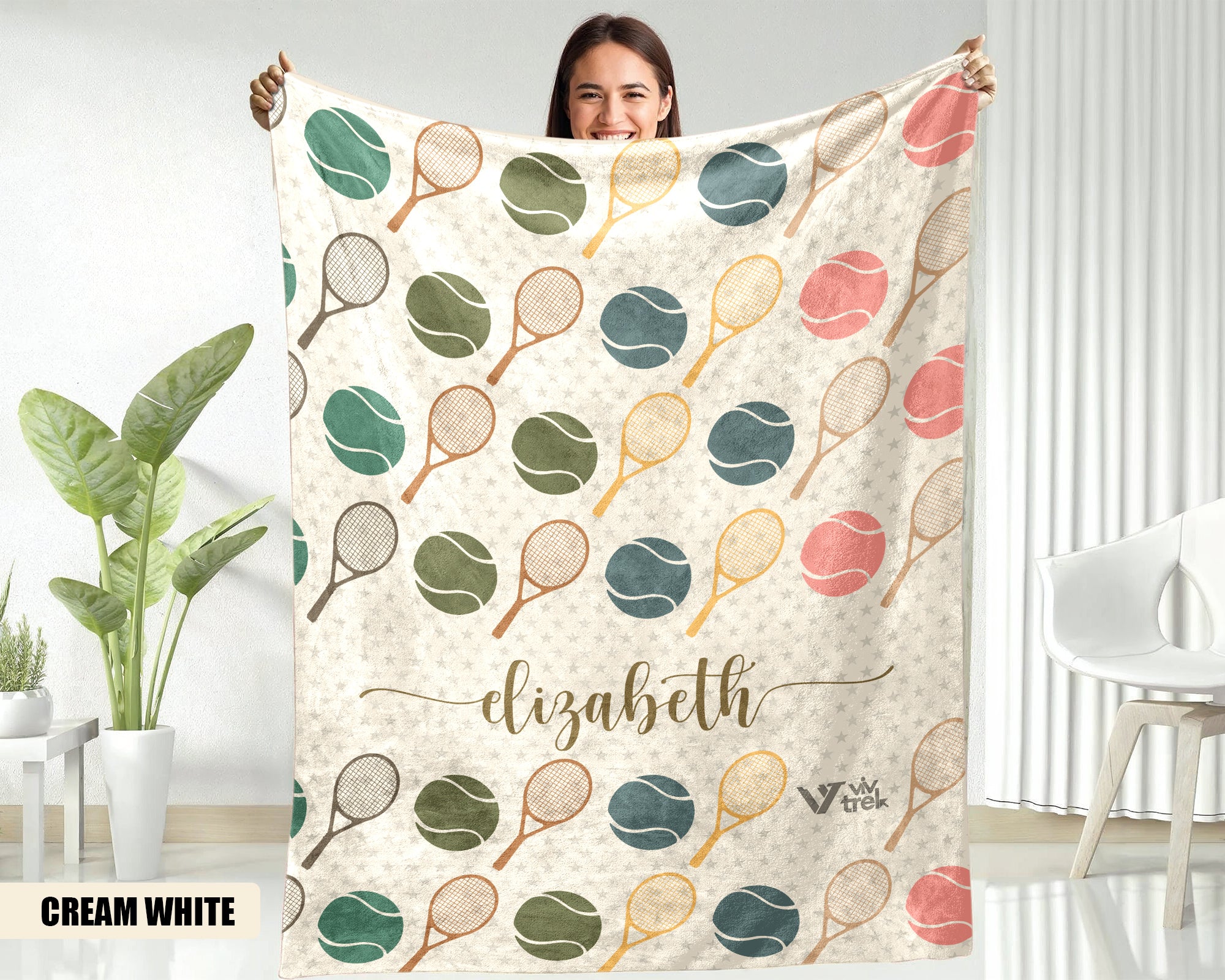 Retro Personalized Tennis Blanket, Custom Name Cozy Gift for Players