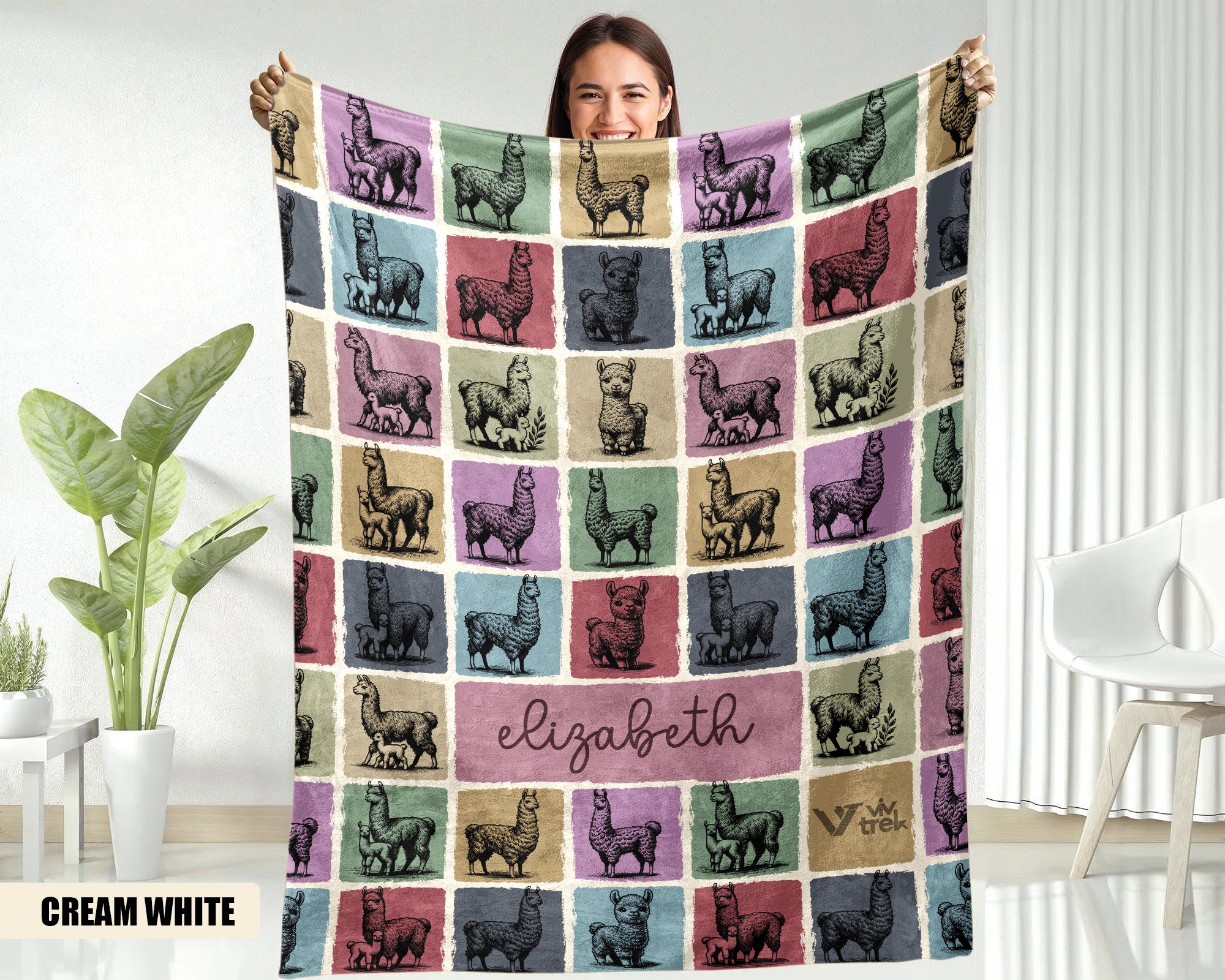 Personalized Llama Blanket - Custom Name Throw, Cozy Alpaca Gift Under $50