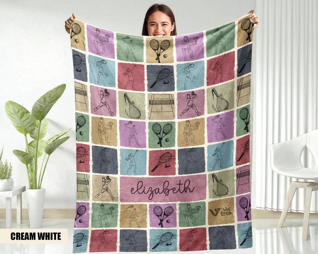 Personalized Tennis Player Blanket, Custom Name Cozy Sports Throw Gift