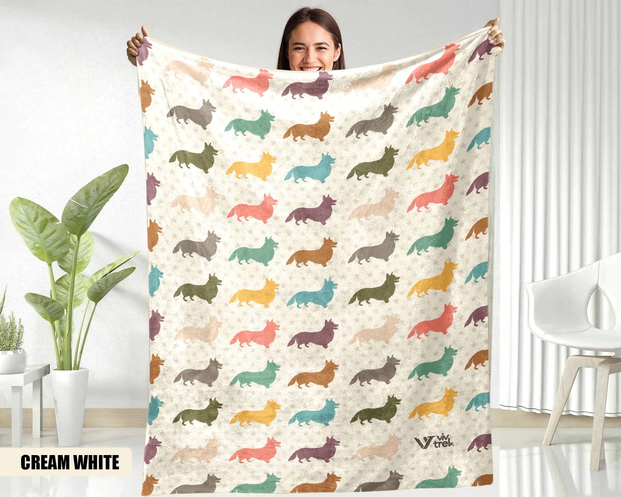 Retro Corgi Dog Blanket, Cozy Fleece Throw Gift for Corgi Lovers & Pet Owners