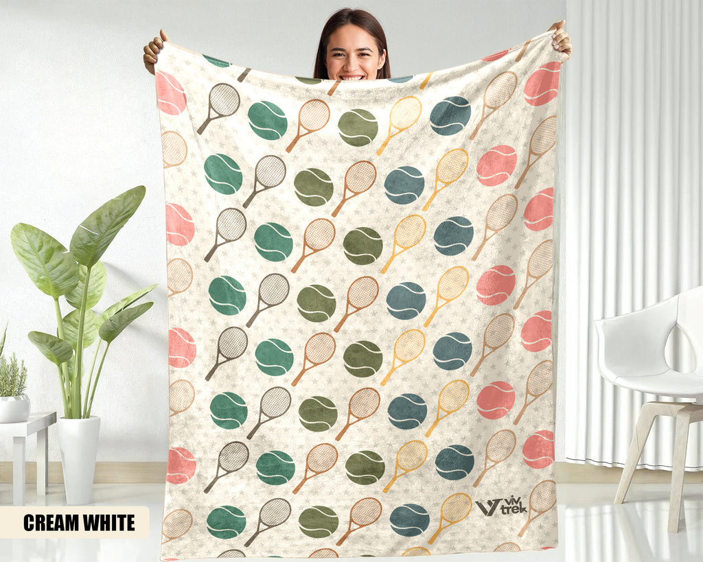 Retro Tennis Gift Throw - Vintage Tennis Player Blanket, Cozy Fleece Under $50
