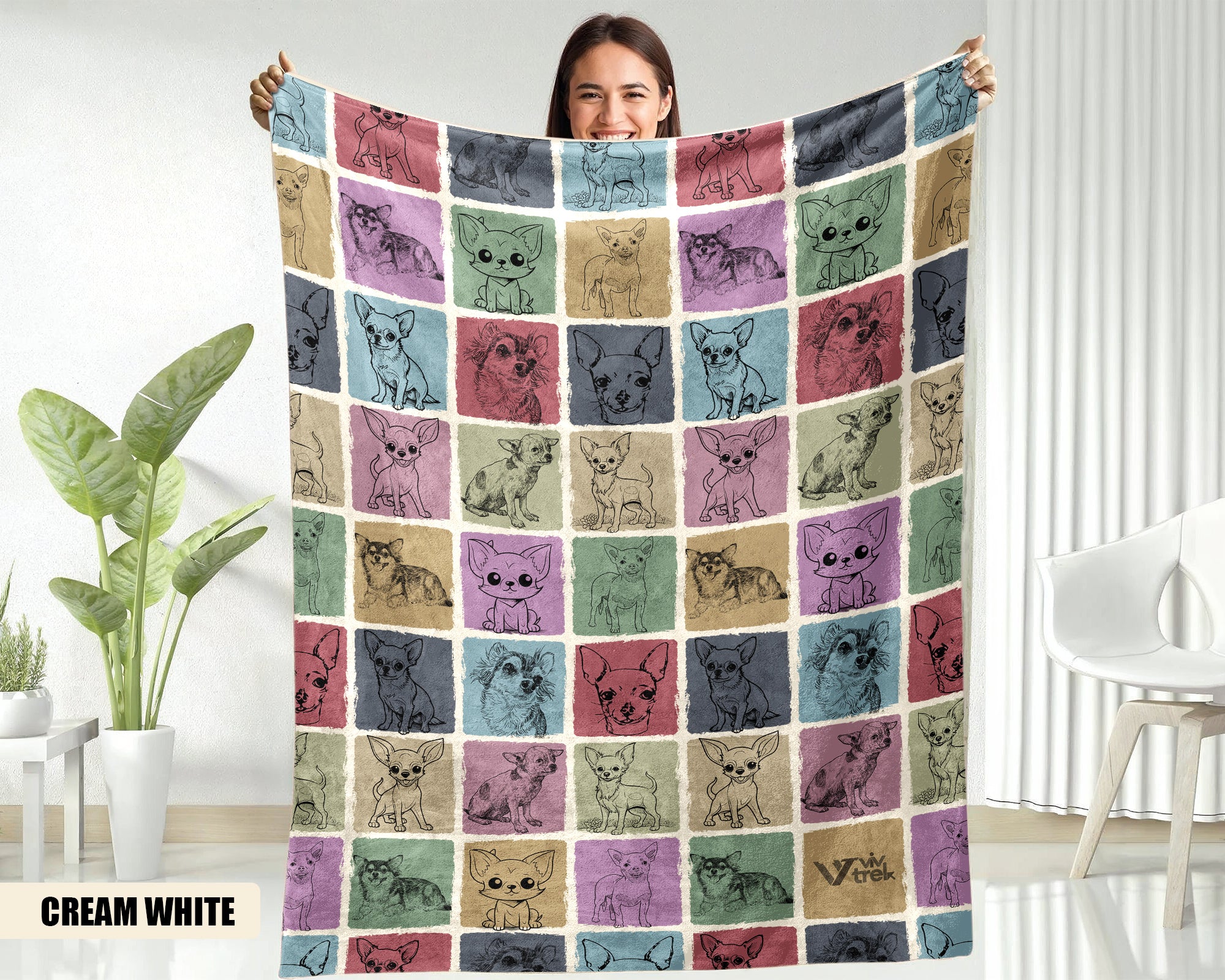 Chihuahua Dog Gift Blanket - Vintage Dog Lover Throw, Cozy Fleece Under $50
