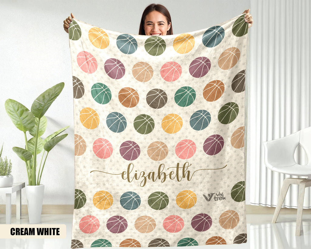 Custom Basketball Blanket - Personalized Name Throw, Vintage Sports Gift Under $50