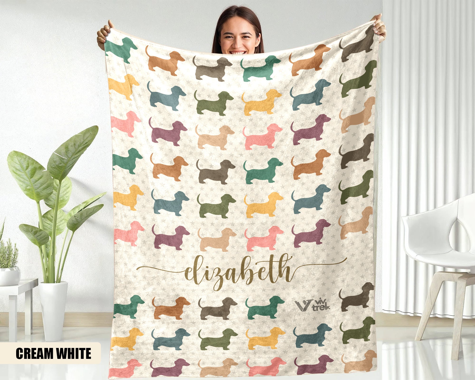 Custom Name Dachshund Blanket, Retro Dog Lover Throw, Personalized Pet Gift