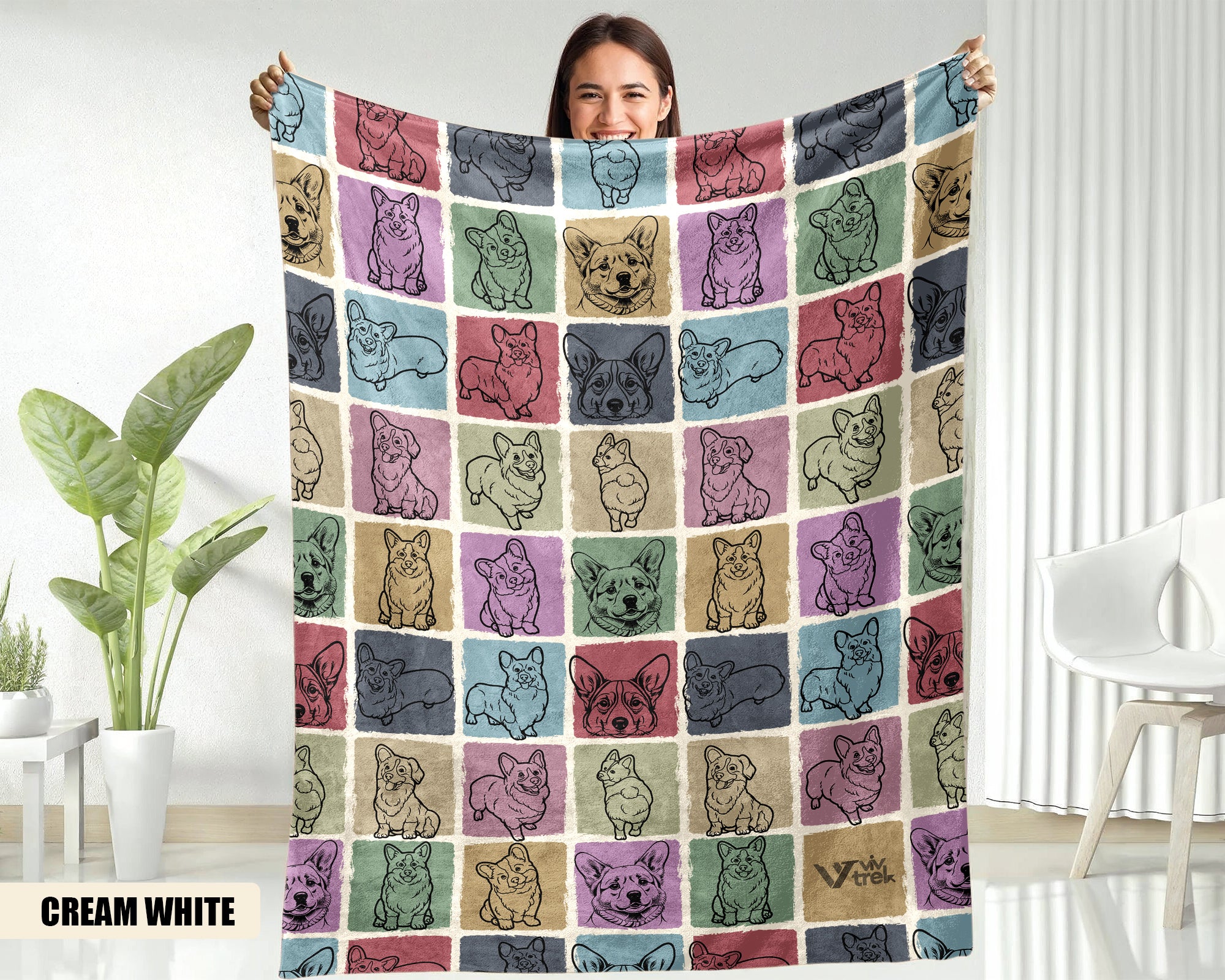 Corgi Dog Gift Blanket - Vintage Corgi Lover Throw, Cozy Fleece Under $50